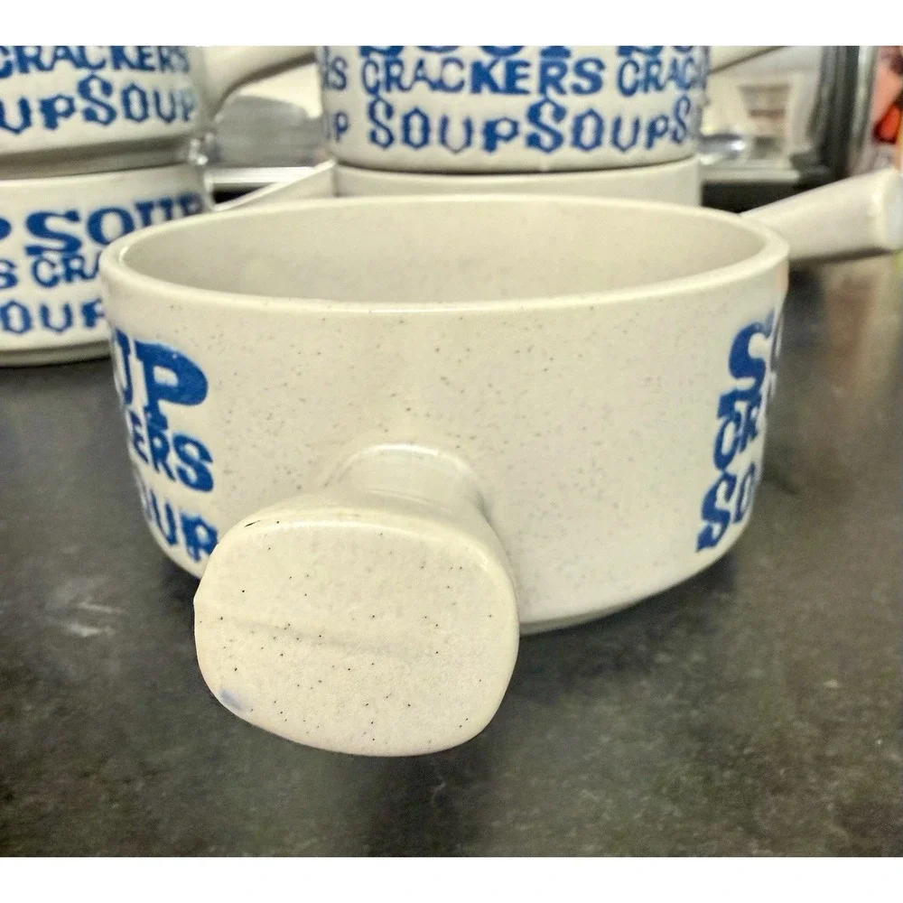 5-Vintage Stackable 1970s Apex Stoneware Soup and Crackers Handled Bowls